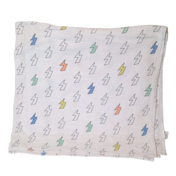 Okie Dokie Lightning Bolt Muslin Swaddle Wrap Security Lovey Blanket 39" X 38" - Picture 1 of 4